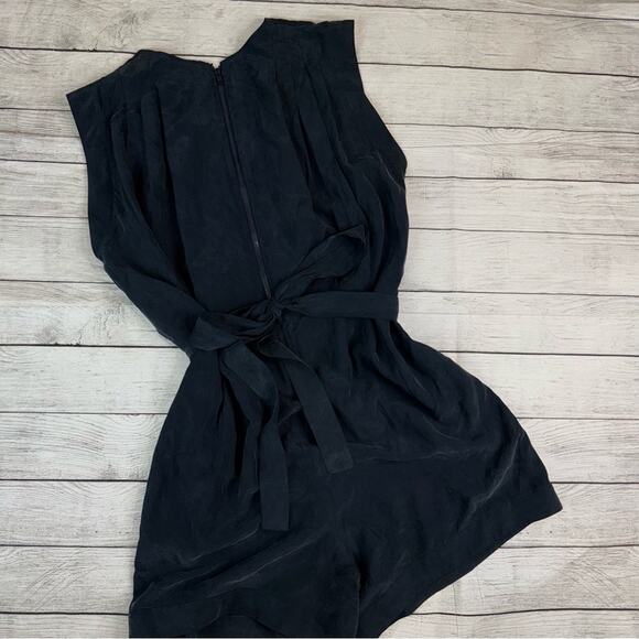 Helmut Lang 100% Silk V-Neck Romper with Tie Deep Blue Gray Size 8 - Picture 8 of 9